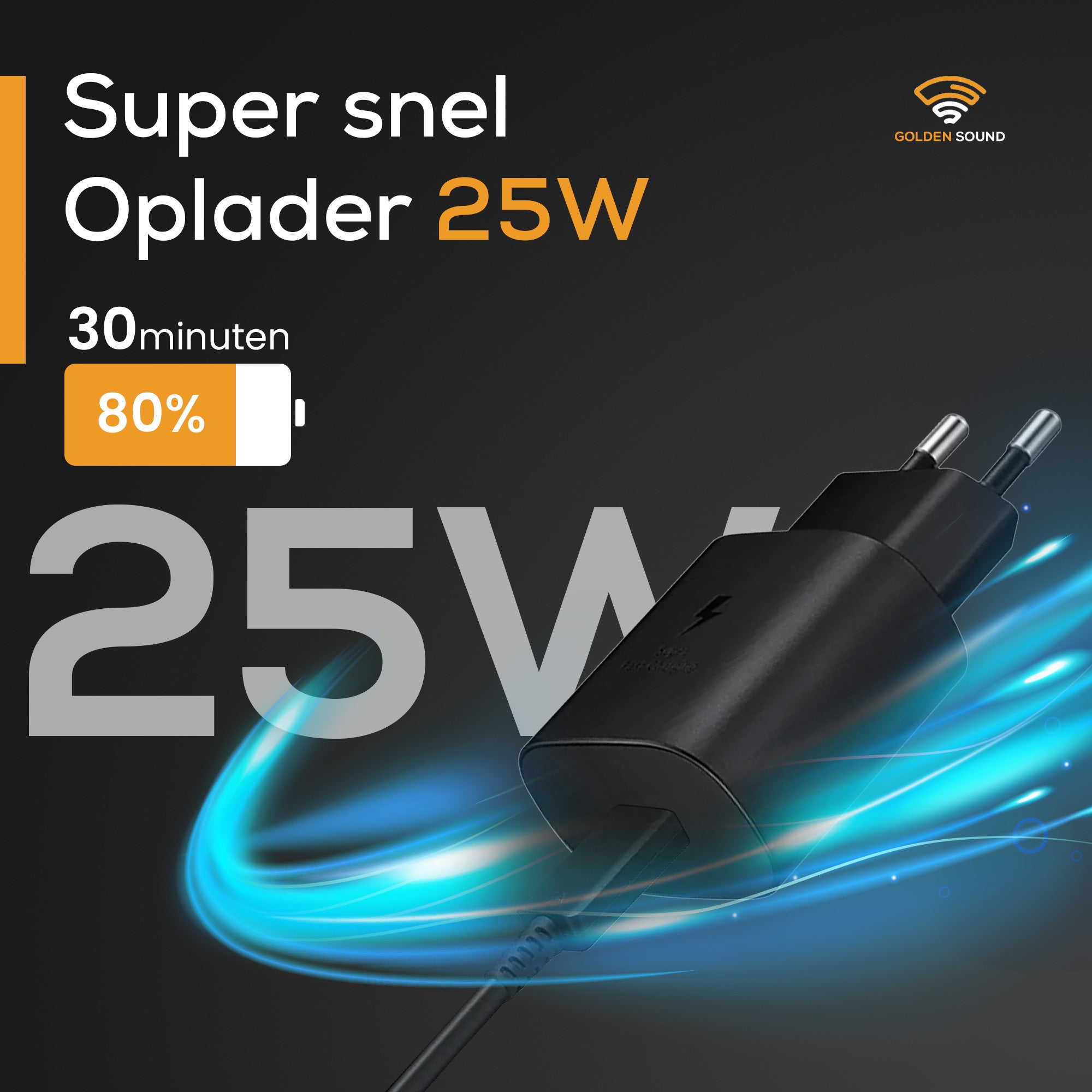 USB-C-Schnellladegerät 25 W – 1,5 Meter Kabel – Schwarz und Weiß