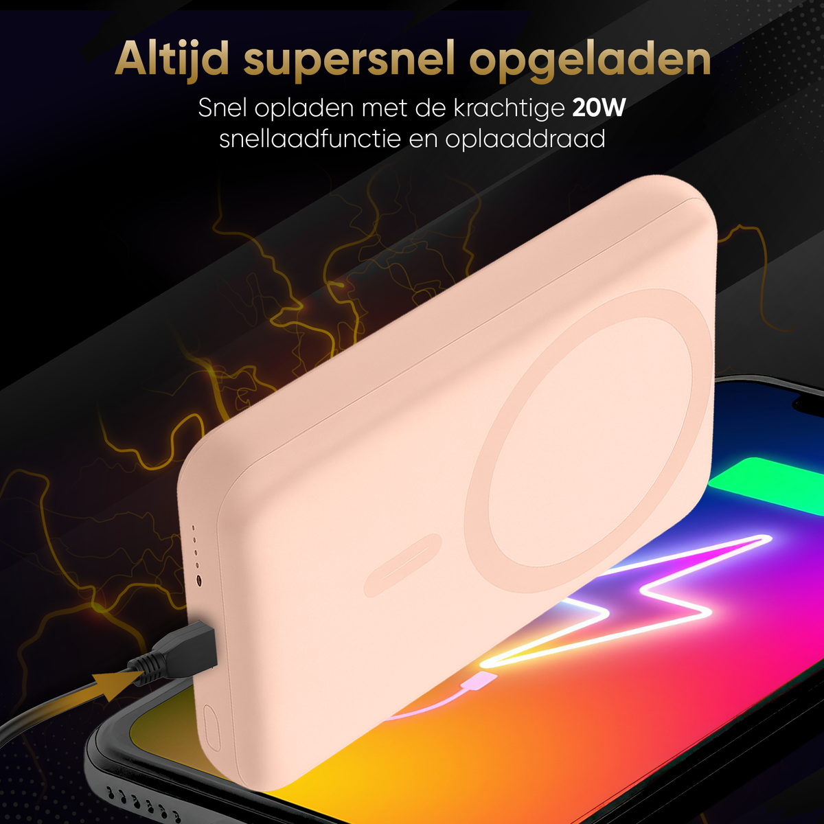 Golden Sound Powerbank 10.000 mAh - Geschikt voor MagSafe systeem - Roze