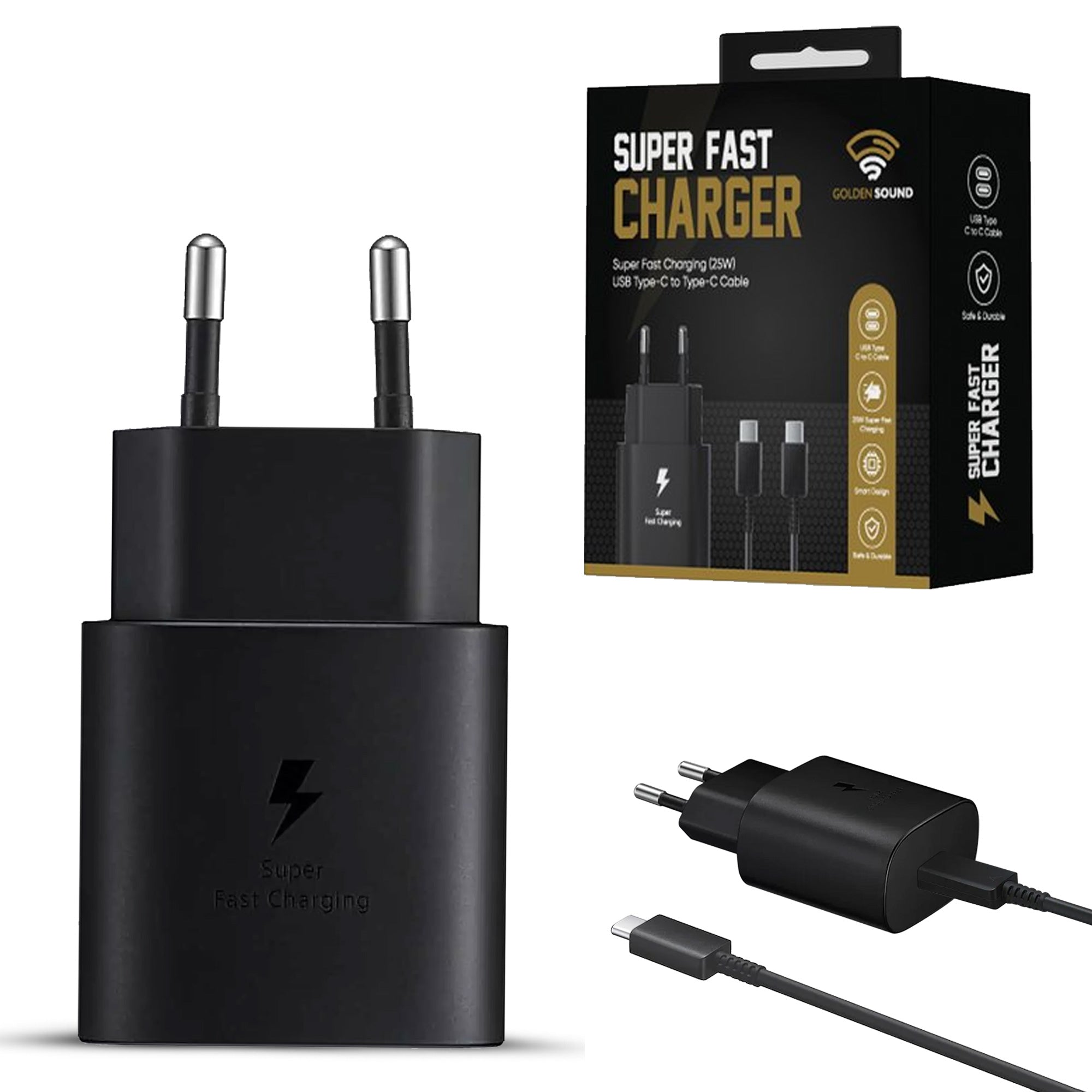 USB-C-Schnellladegerät 25 W – 1,5 Meter Kabel – Schwarz und Weiß