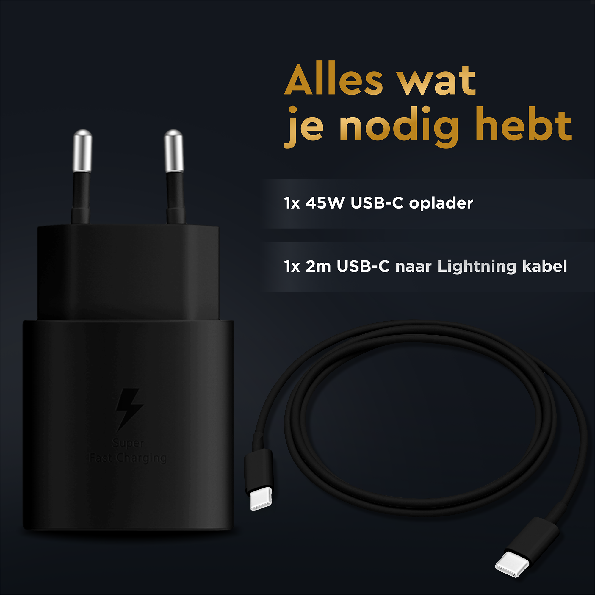 45W snellader voor Samsung en Iphone 15 - Zwart