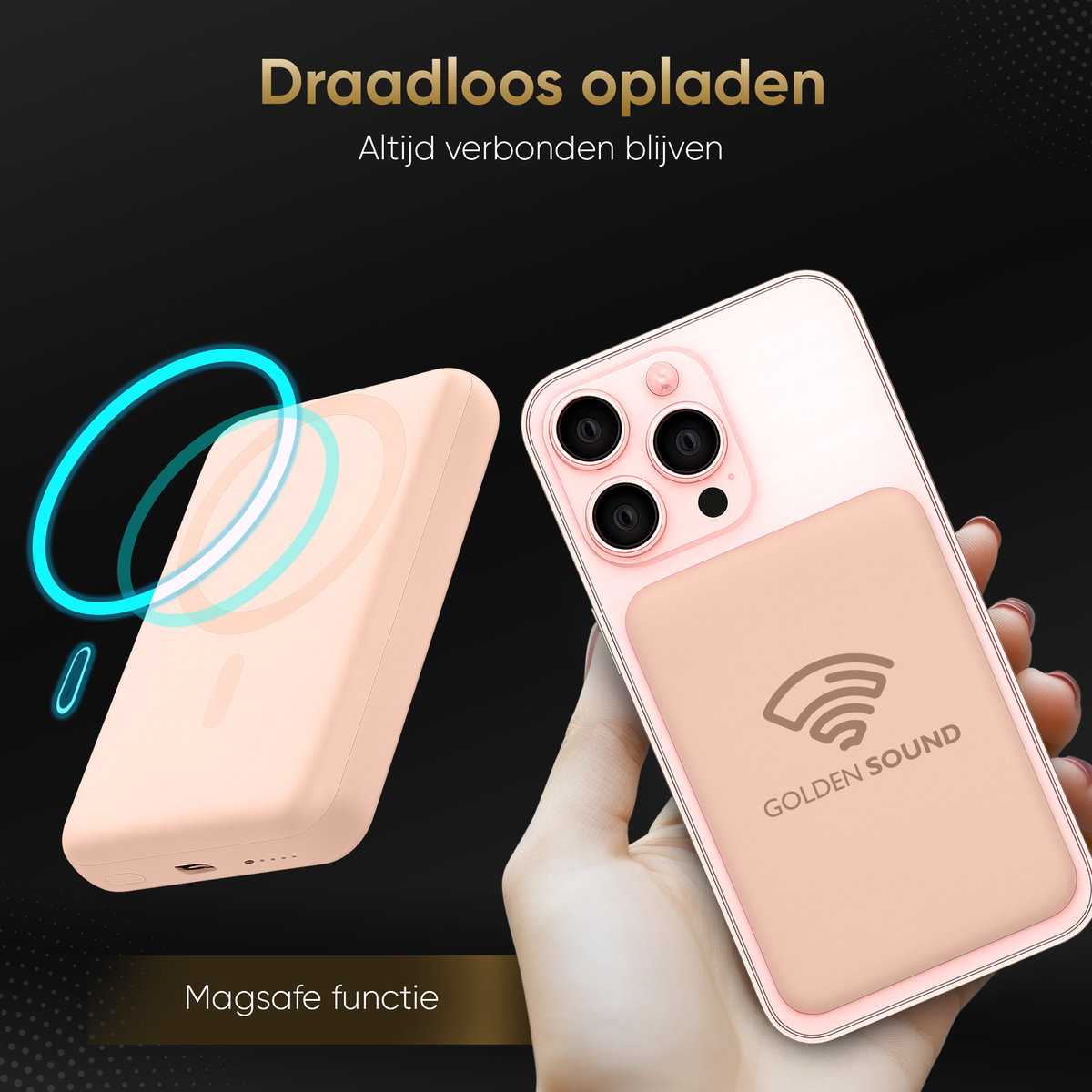 Golden Sound Powerbank 10.000 mAh - Geschikt voor MagSafe systeem - Roze