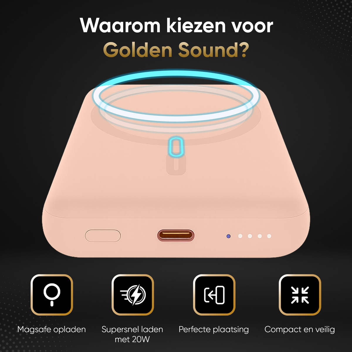 Golden Sound Powerbank 10.000 mAh - Geschikt voor MagSafe systeem - Roze