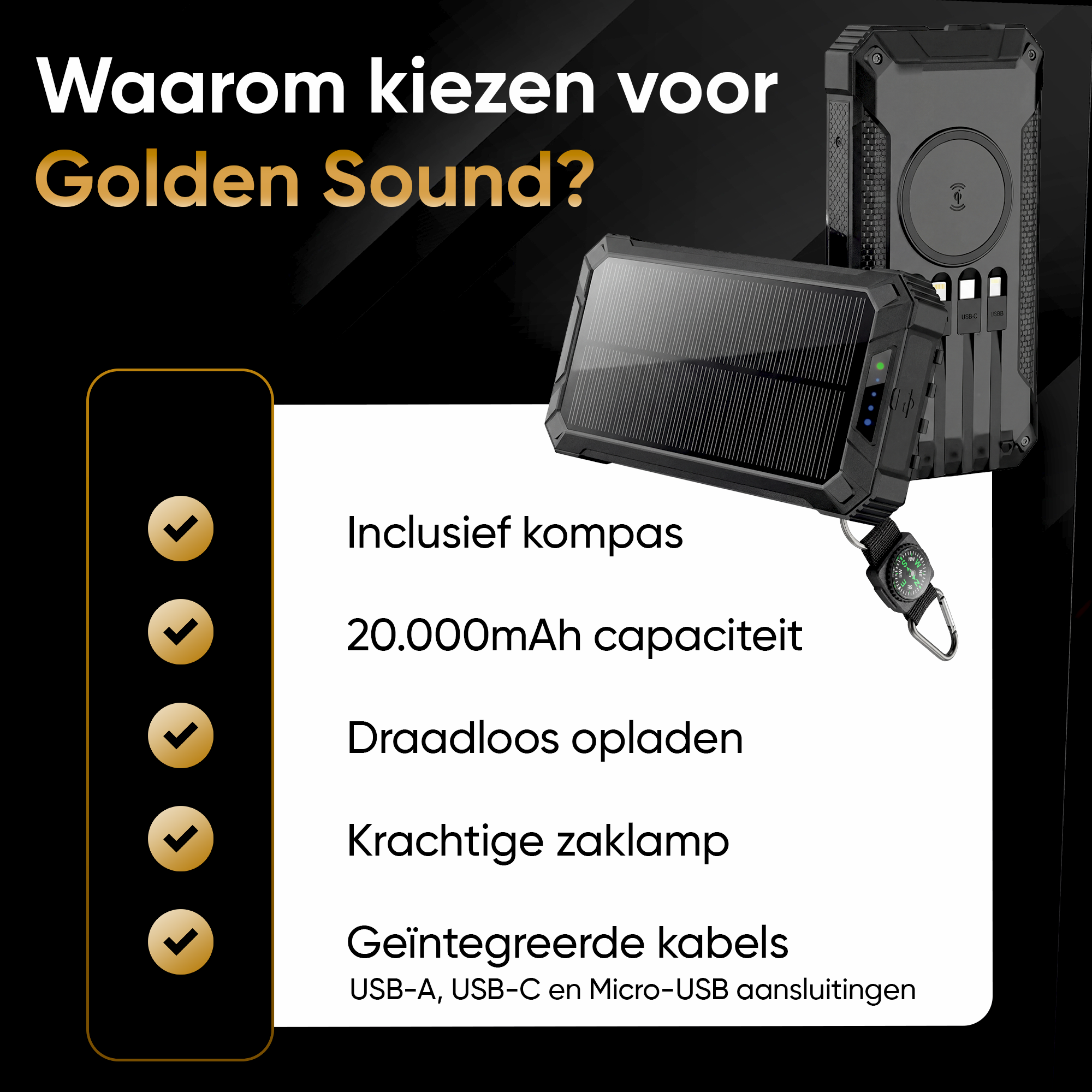 Golden Sound Solar Powerbank 20.000 mAh