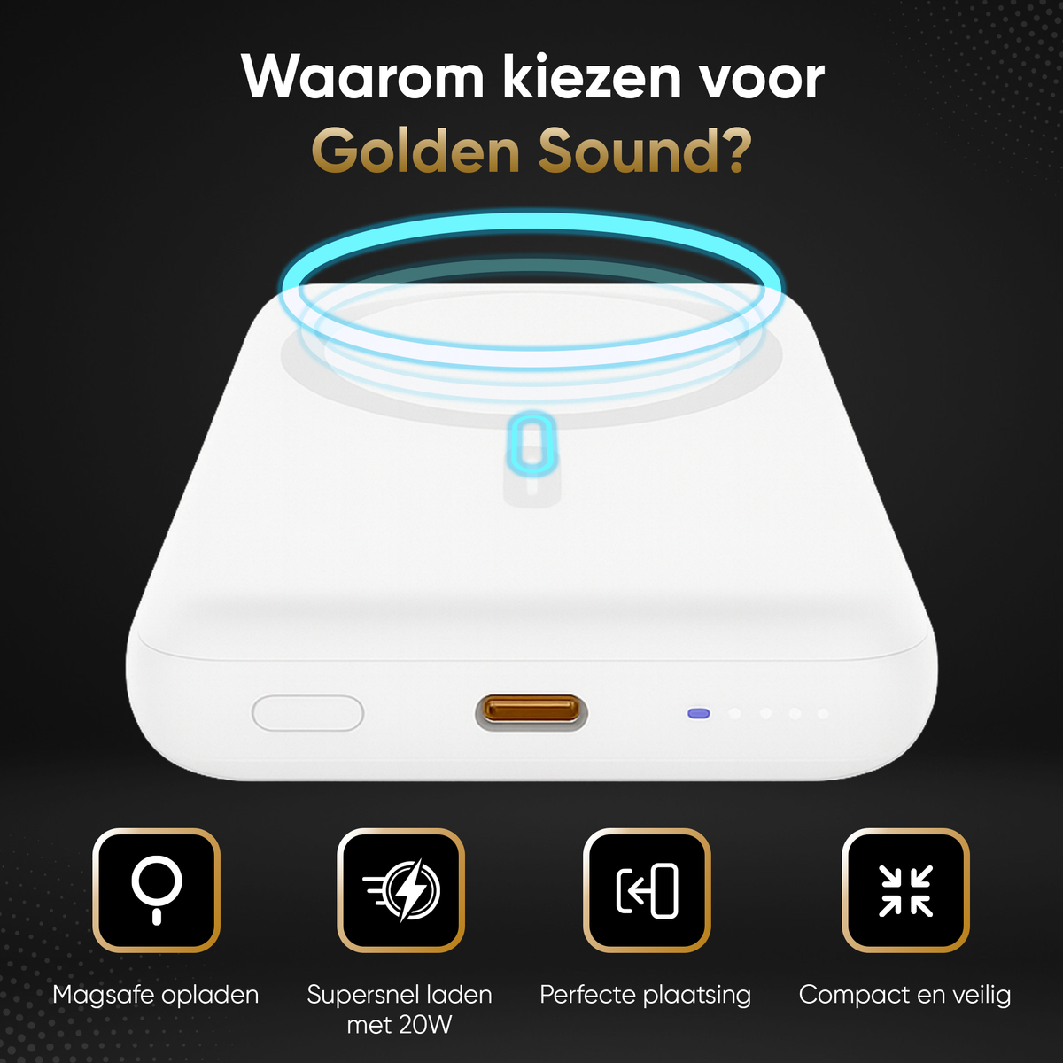 Golden Sound Powerbank 10.000 mAh - Geschikt voor MagSafe systeem - Wit