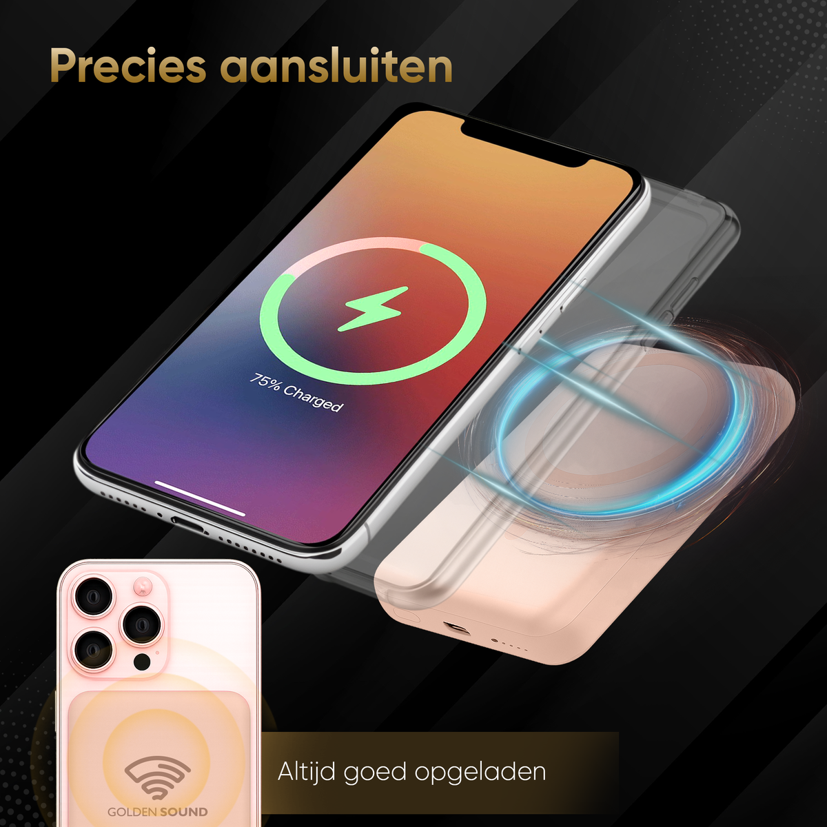 Golden Sound Powerbank 10.000 mAh - Geschikt voor MagSafe systeem - Roze